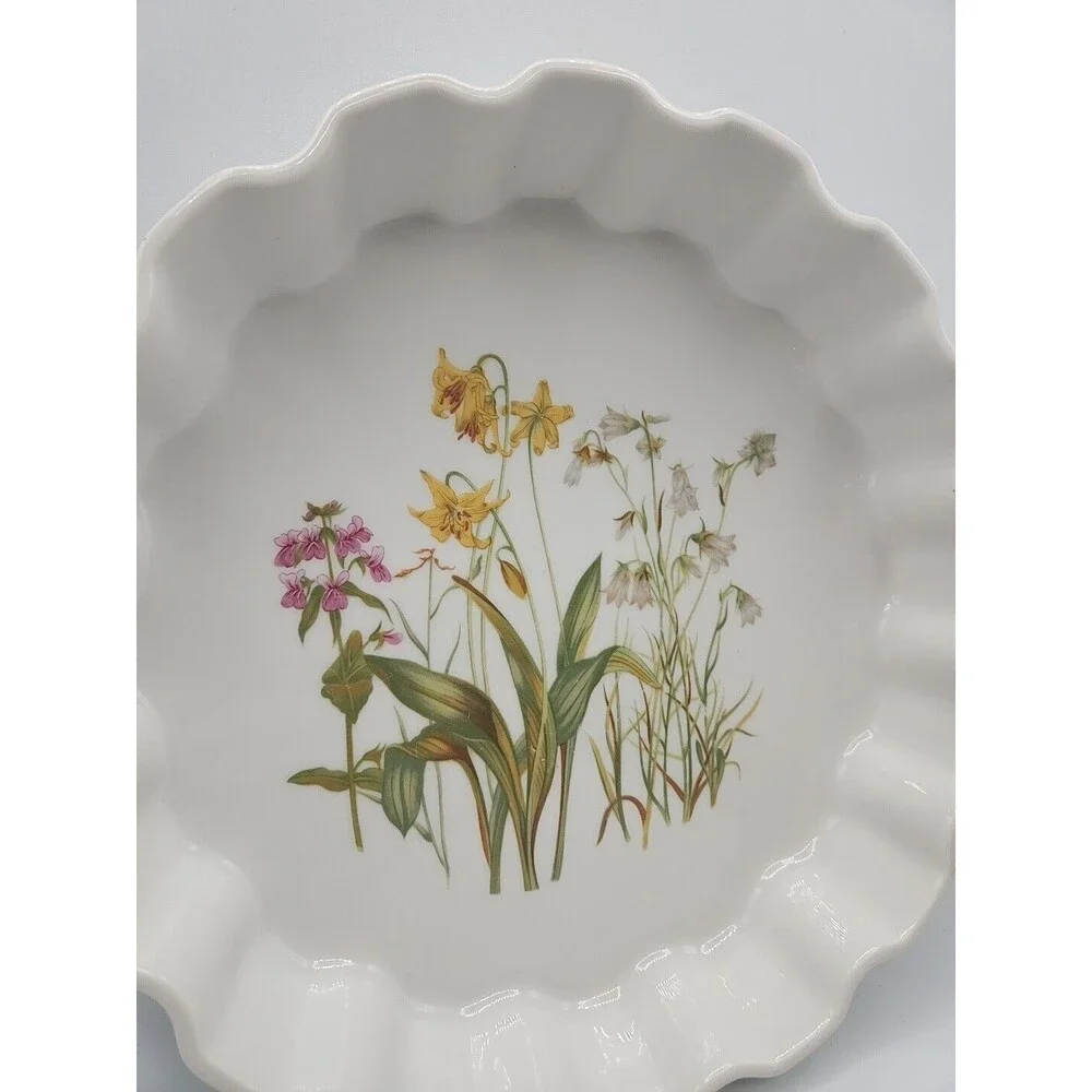 Shafford Japan Floral Porcelain Quiche Pie Tart Dish 1970s Rock Garden Pattern